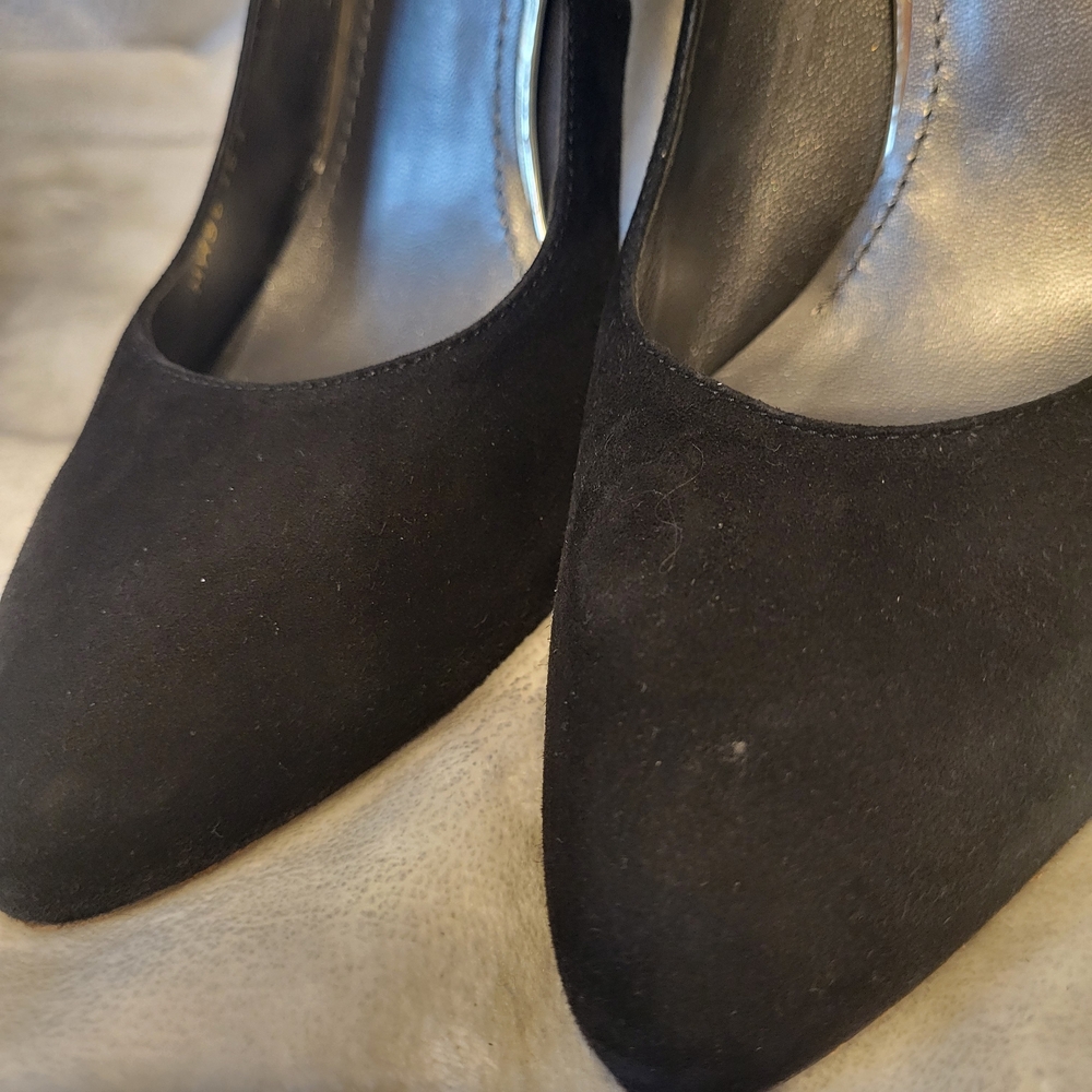 Stuart Weitzman Black Suede Heels with Calf Hair Leopard Detail - Picture 15 of 16